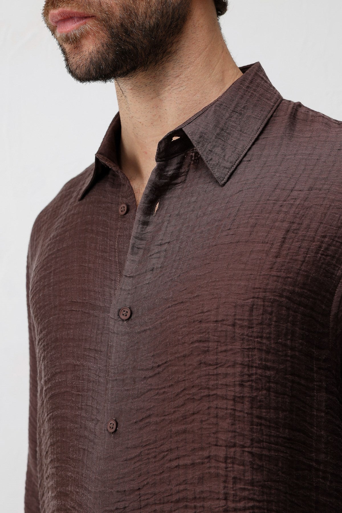 Antioch Kahve Crinkled Relax Fit Erkek Gömlek