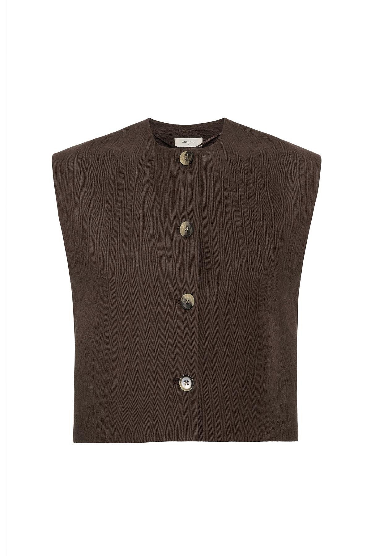 Antioch-Antioch Kahve Keten Karışımlı Kadın Yelek-Yelek-5-Milagron.com