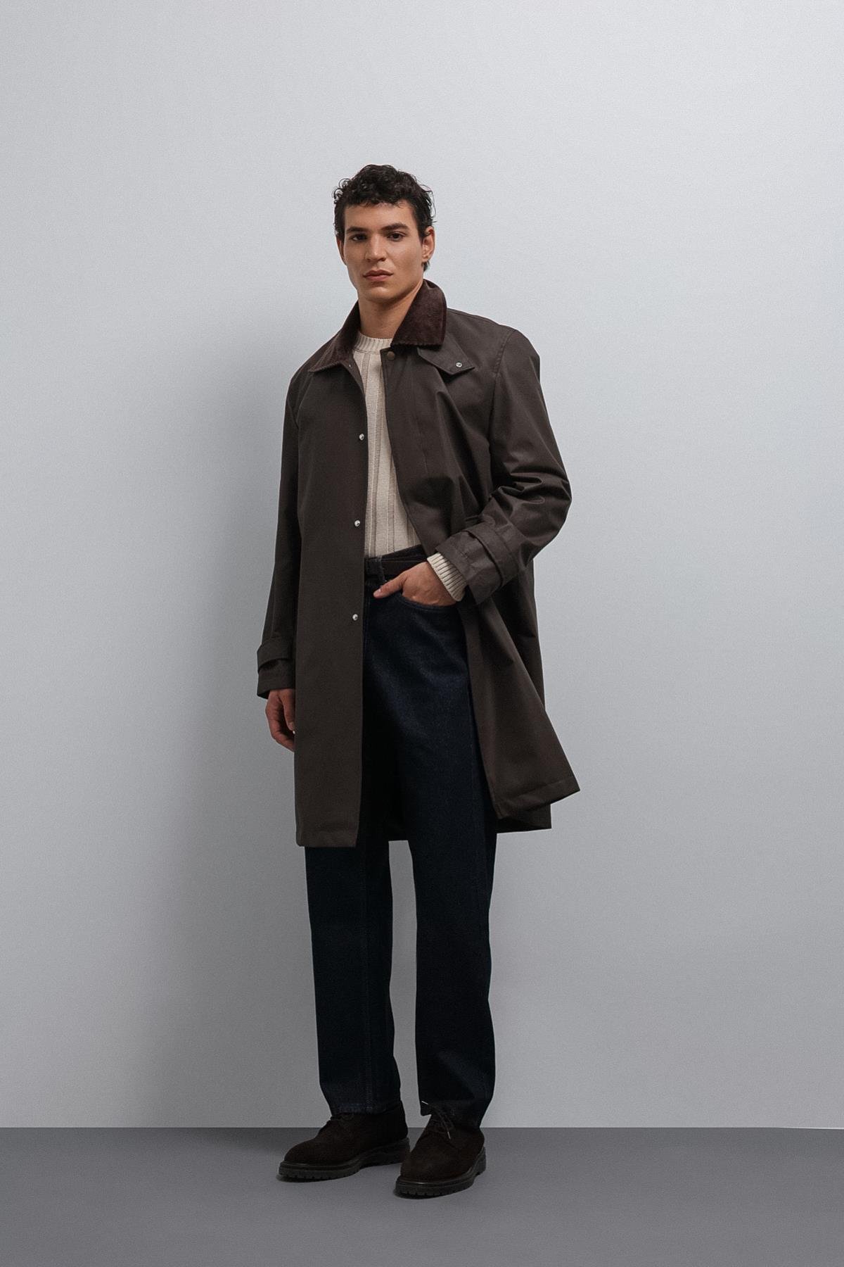 Antioch-Antioch Kahve Kontrast Yaka Teknik Erkek Trençkot-Trençkot-2-Milagron.com