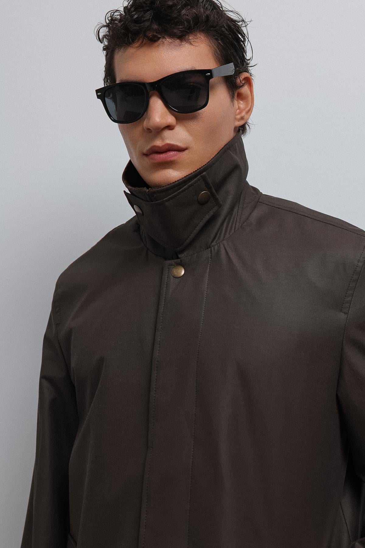 Antioch-Antioch Kahve Kontrast Yaka Teknik Erkek Trençkot-Trençkot-5-Milagron.com