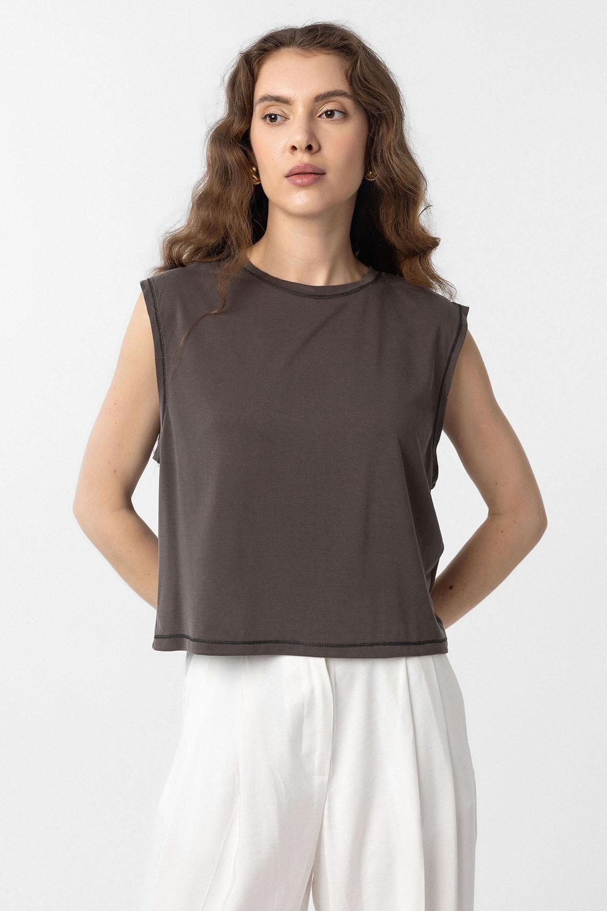 Antioch Kahve Modal Kumaş Kadın T-Shirt