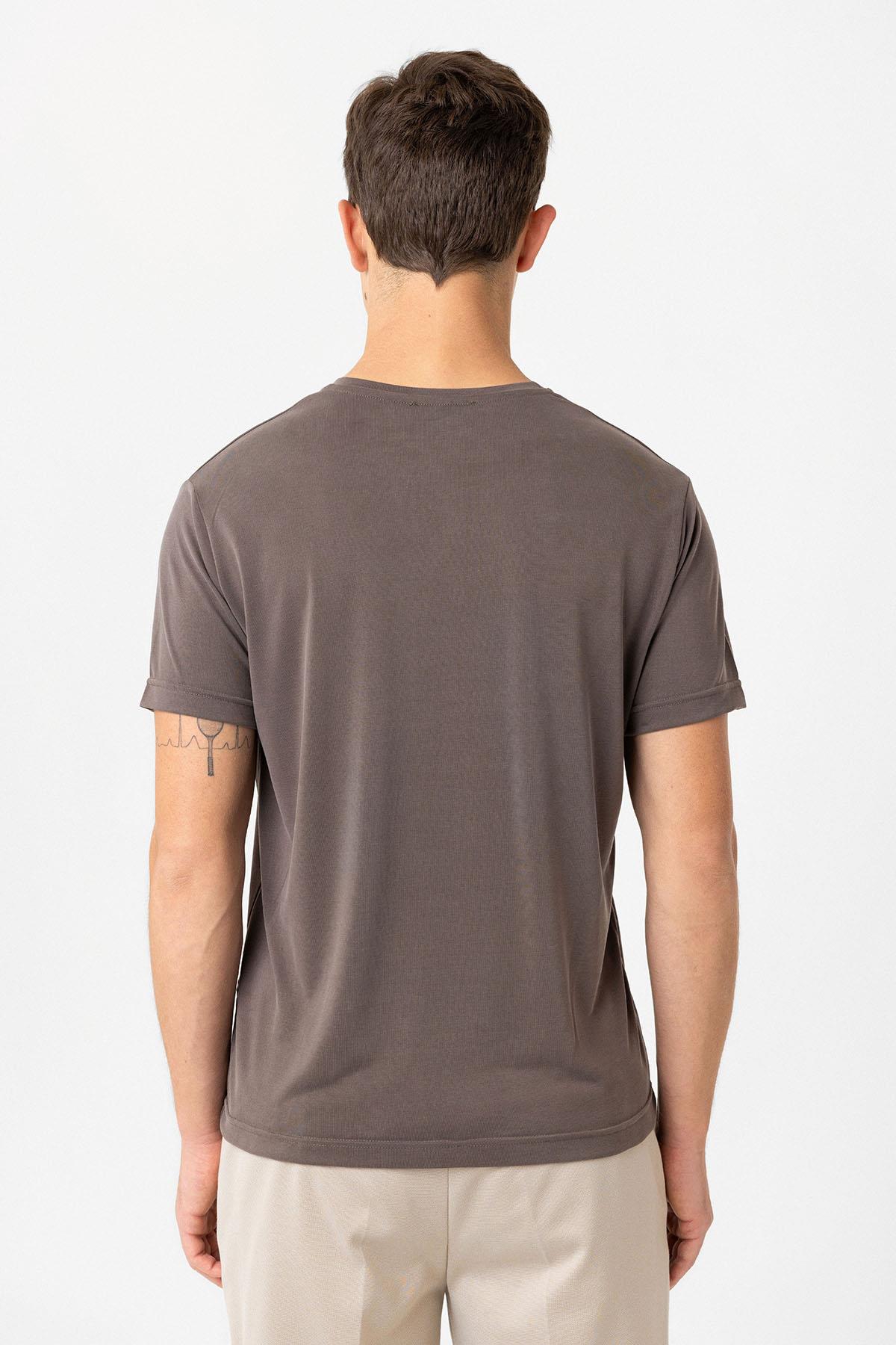 Antioch-Antioch Kahve Regular Fit Modal Teknik Kumaş Erkek T Shirt-T-Shirts-4-Milagron.com