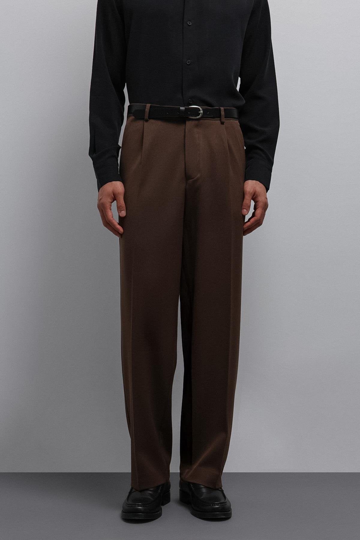 Antioch-Antioch Kahve Relax Fit Baggy Pilili Erkek Pantolon-Kumaş Pantolon-1-Milagron.com