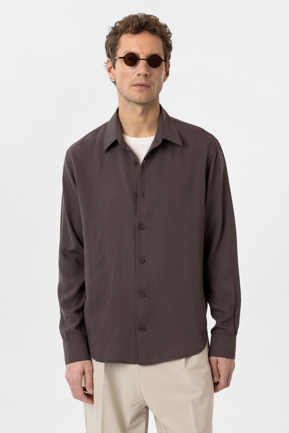 Antioch-Antioch Kahve Relax Fit Liyosel Kumaş Erkek Gömlek-Gömlek-1-Milagron.com