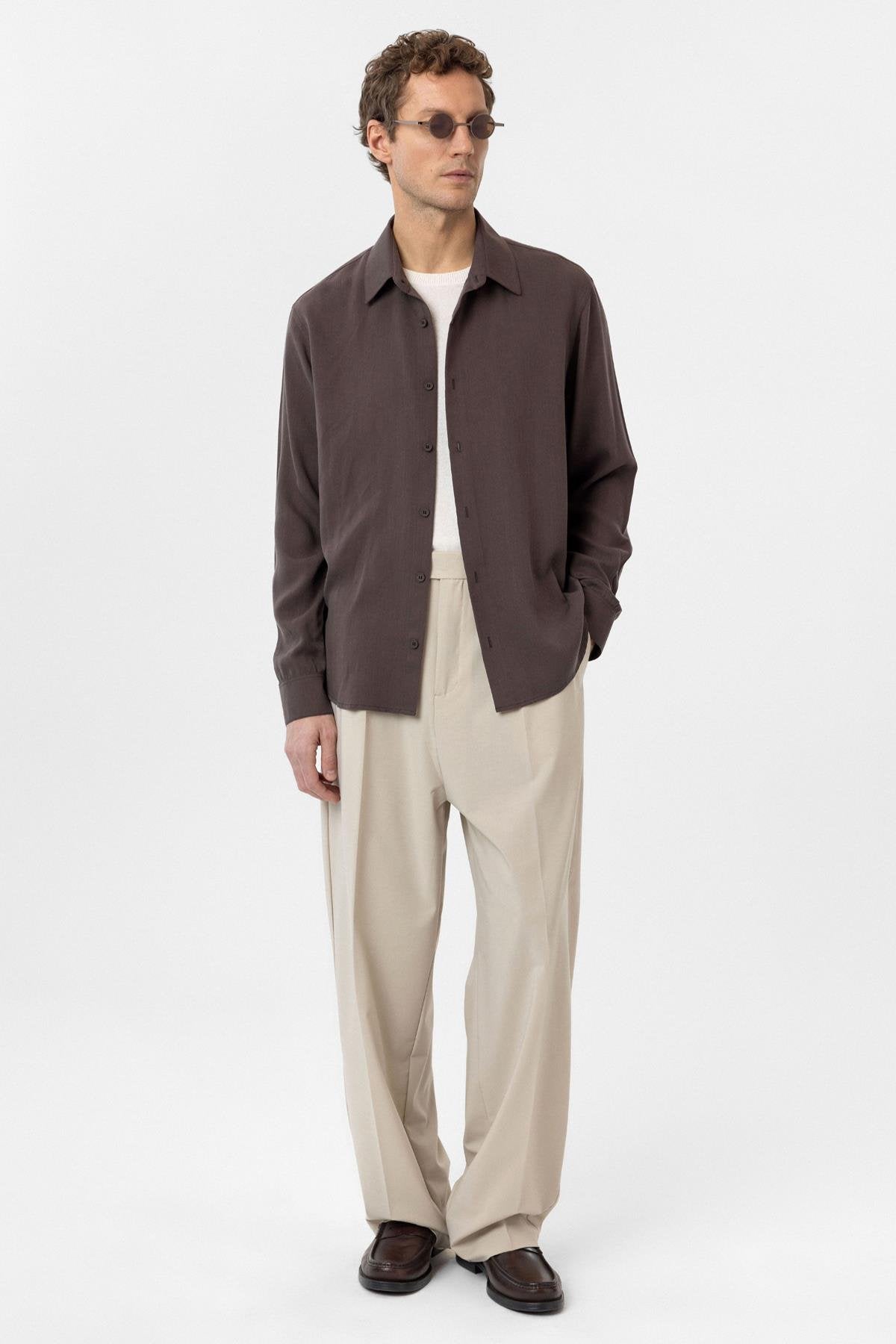 Antioch-Antioch Kahve Relax Fit Liyosel Kumaş Erkek Gömlek-Gömlek-2-Milagron.com