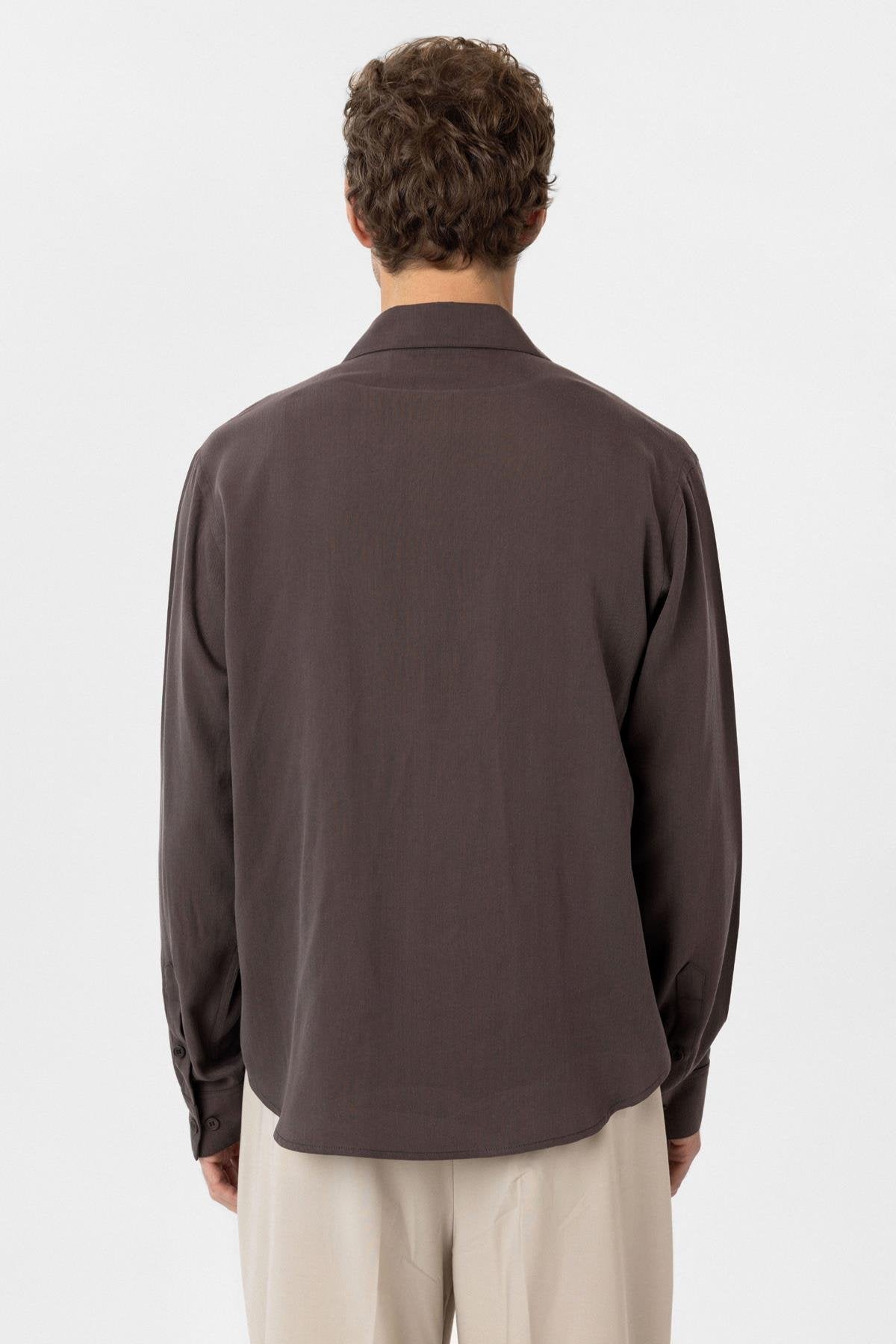 Antioch-Antioch Kahve Relax Fit Liyosel Kumaş Erkek Gömlek-Gömlek-5-Milagron.com