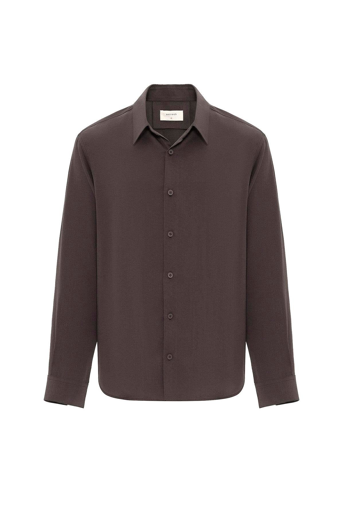 Antioch-Antioch Kahve Relax Fit Liyosel Kumaş Erkek Gömlek-Gömlek-6-Milagron.com