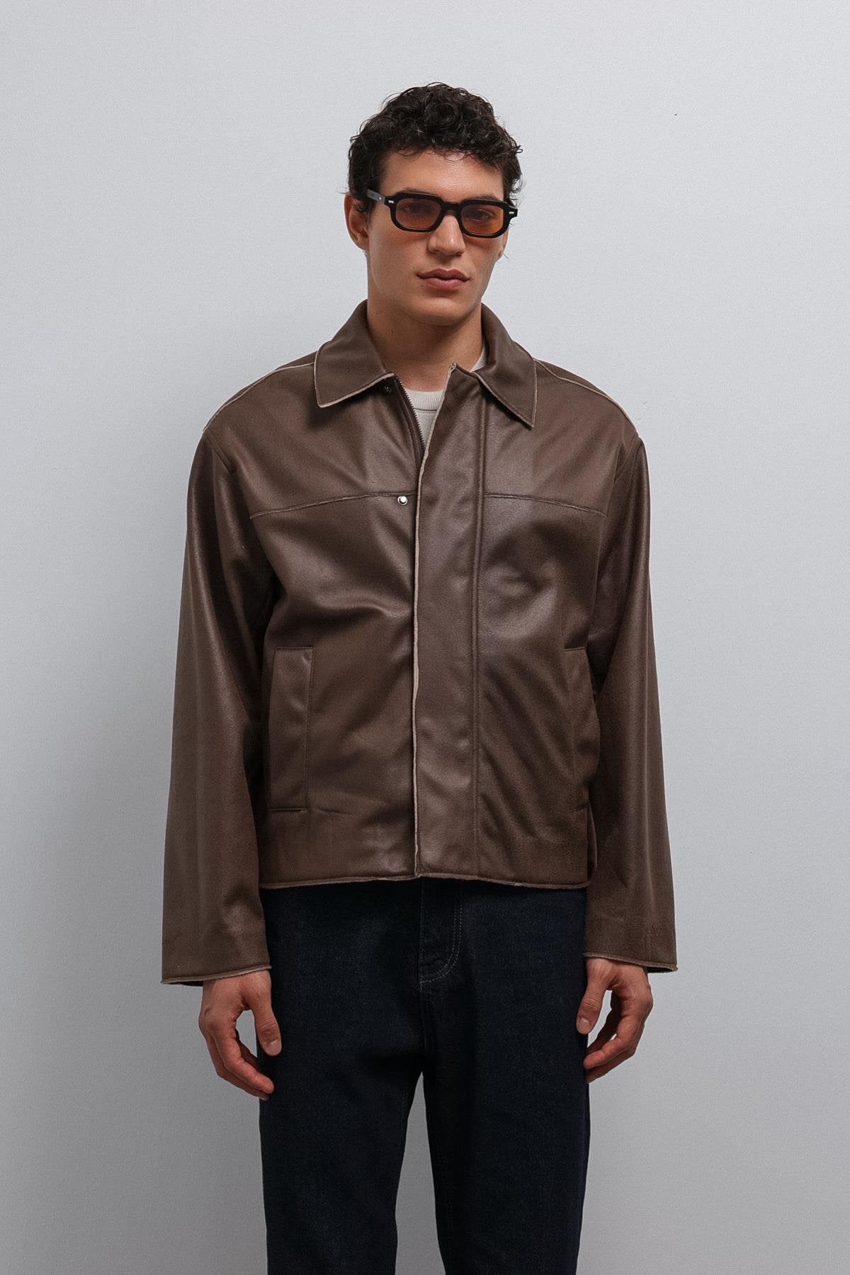 Antioch-Antioch Kahve Relax Fit Suni Deri Erkek Mont-Mont-1-Milagron.com