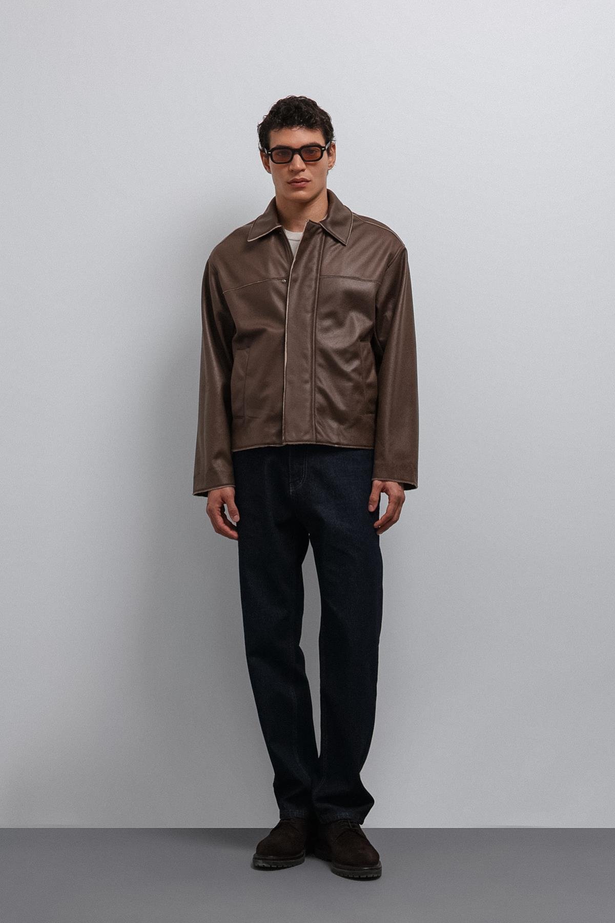 Antioch-Antioch Kahve Relax Fit Suni Deri Erkek Mont-Mont-4-Milagron.com