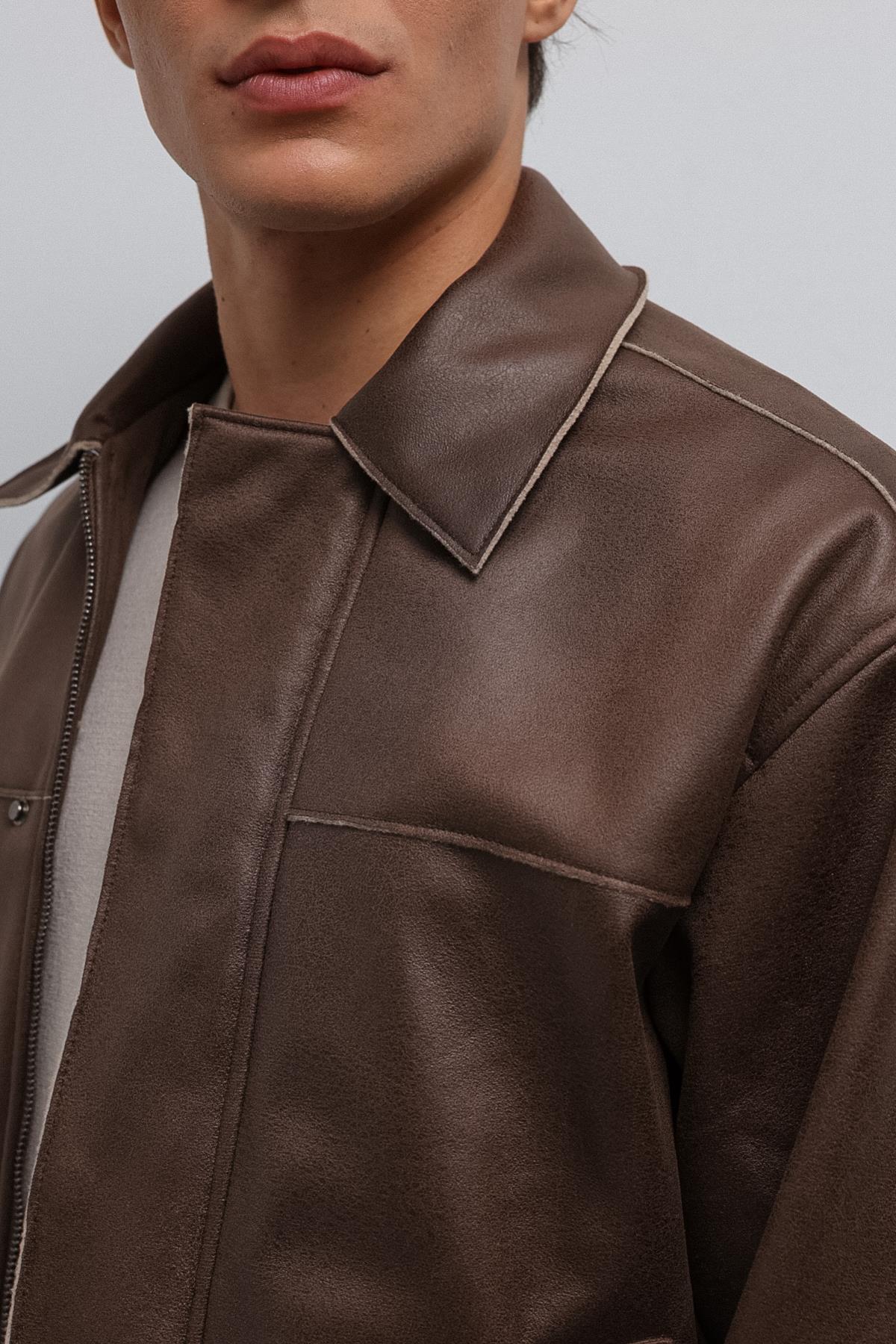 Antioch-Antioch Kahve Relax Fit Suni Deri Erkek Mont-Mont-5-Milagron.com