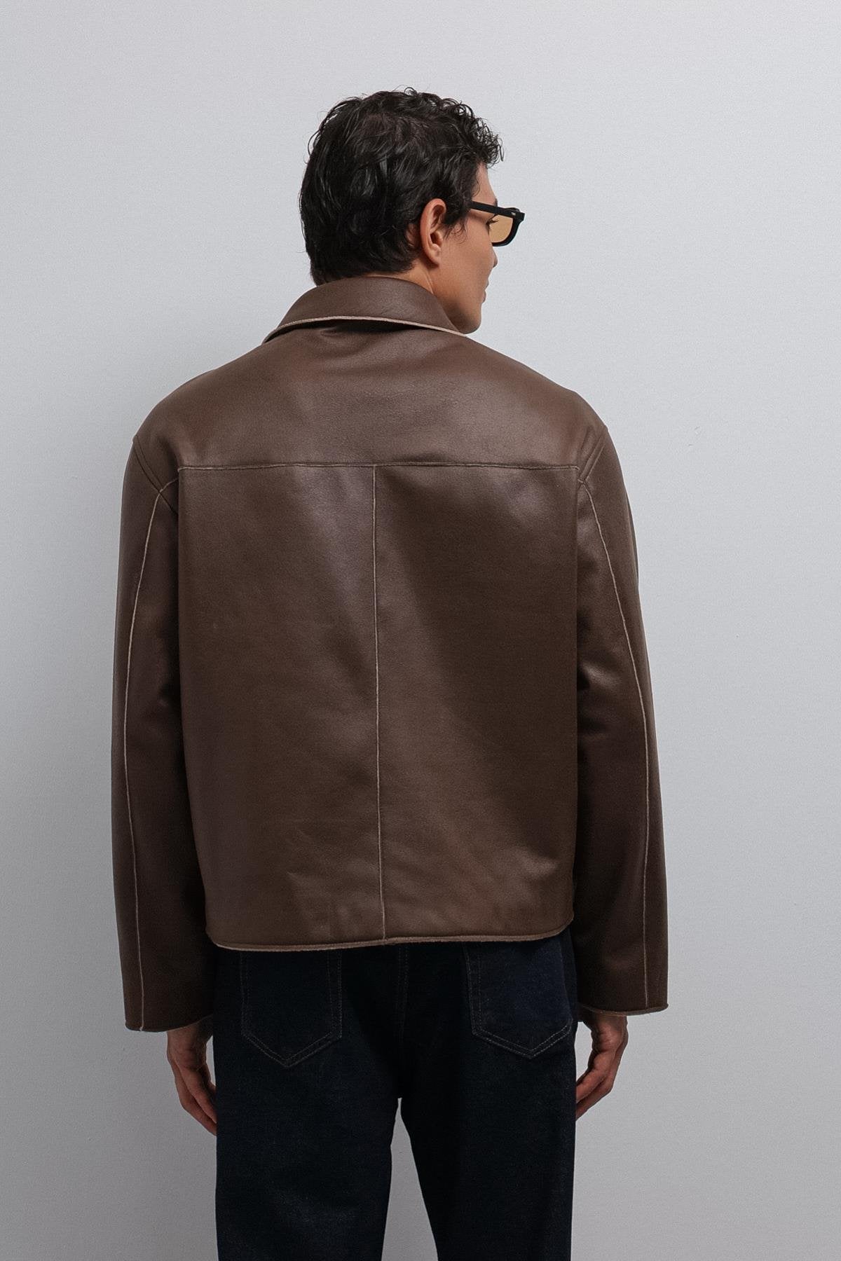 Antioch-Antioch Kahve Relax Fit Suni Deri Erkek Mont-Mont-6-Milagron.com