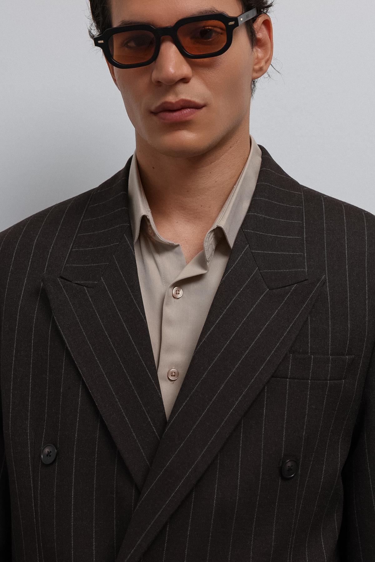 Antioch-Antioch Kahve çizgili Kruvaze Erkek Blazer Ceket-Blazer Ceket-6-Milagron.com