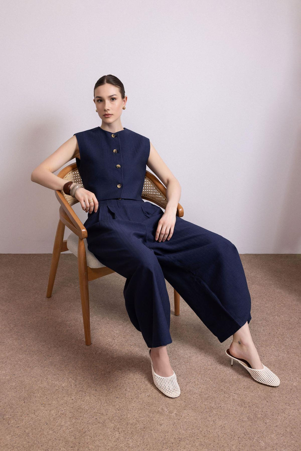 Antioch-Antioch Lacivert Keten Karışımlı Kadın Yelek-Yelek-1-Milagron.com