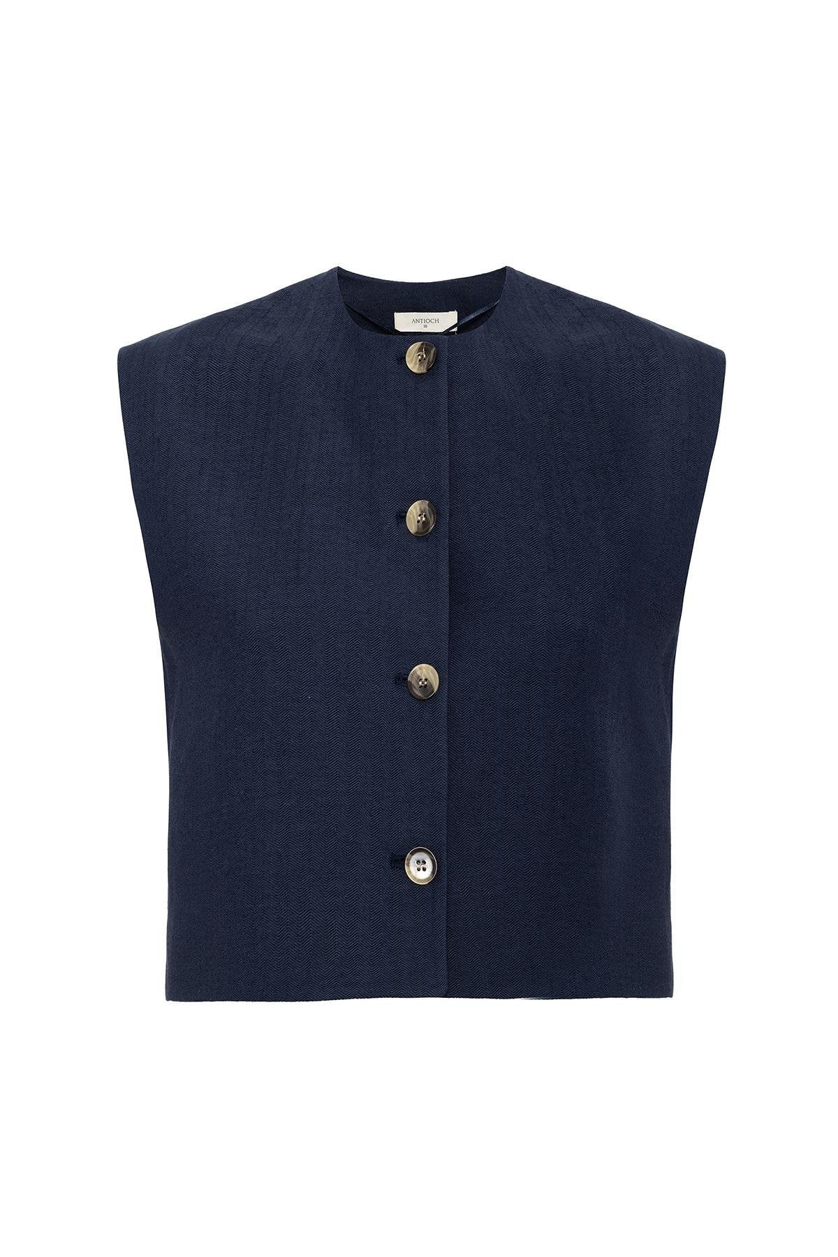 Antioch-Antioch Lacivert Keten Karışımlı Kadın Yelek-Yelek-6-Milagron.com