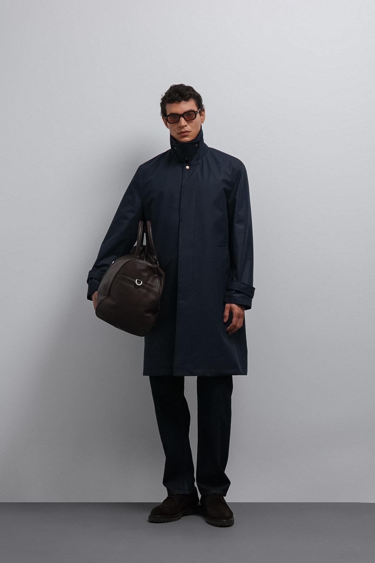 Antioch-Antioch Lacivert Kontrast Yaka Teknik Erkek Trençkot-Trençkot-1-Milagron.com