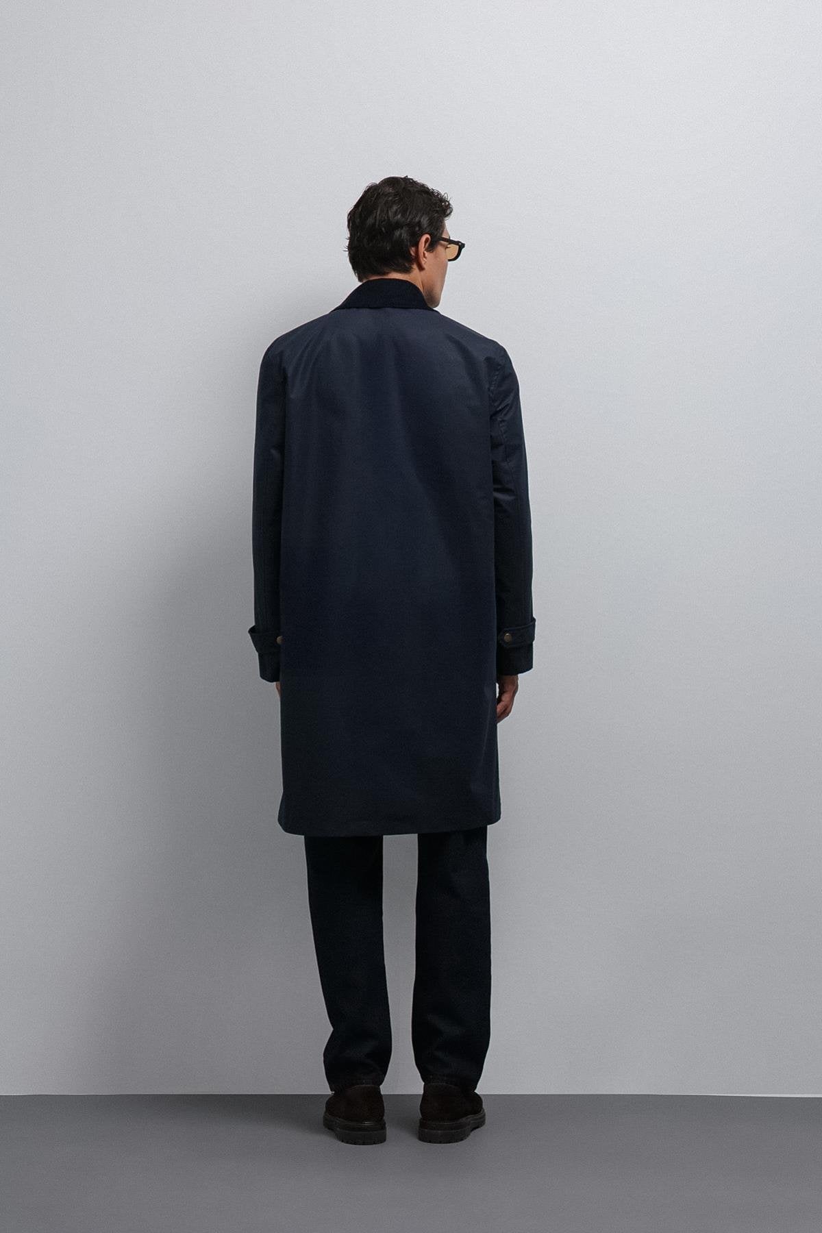 Antioch-Antioch Lacivert Kontrast Yaka Teknik Erkek Trençkot-Trençkot-4-Milagron.com