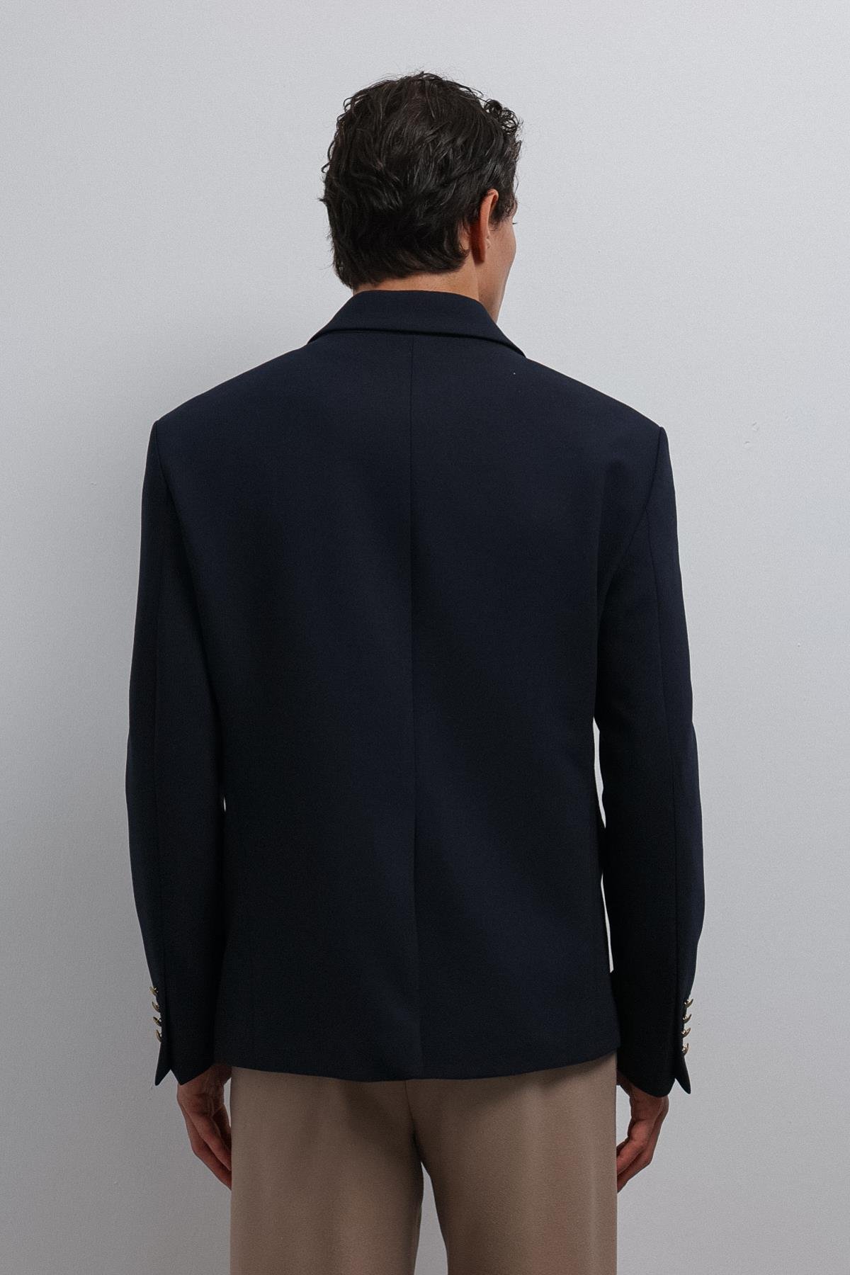 Antioch-Antioch Lacivert Kruvaze Erkek Blazer Ceket-Blazer Ceket-4-Milagron.com