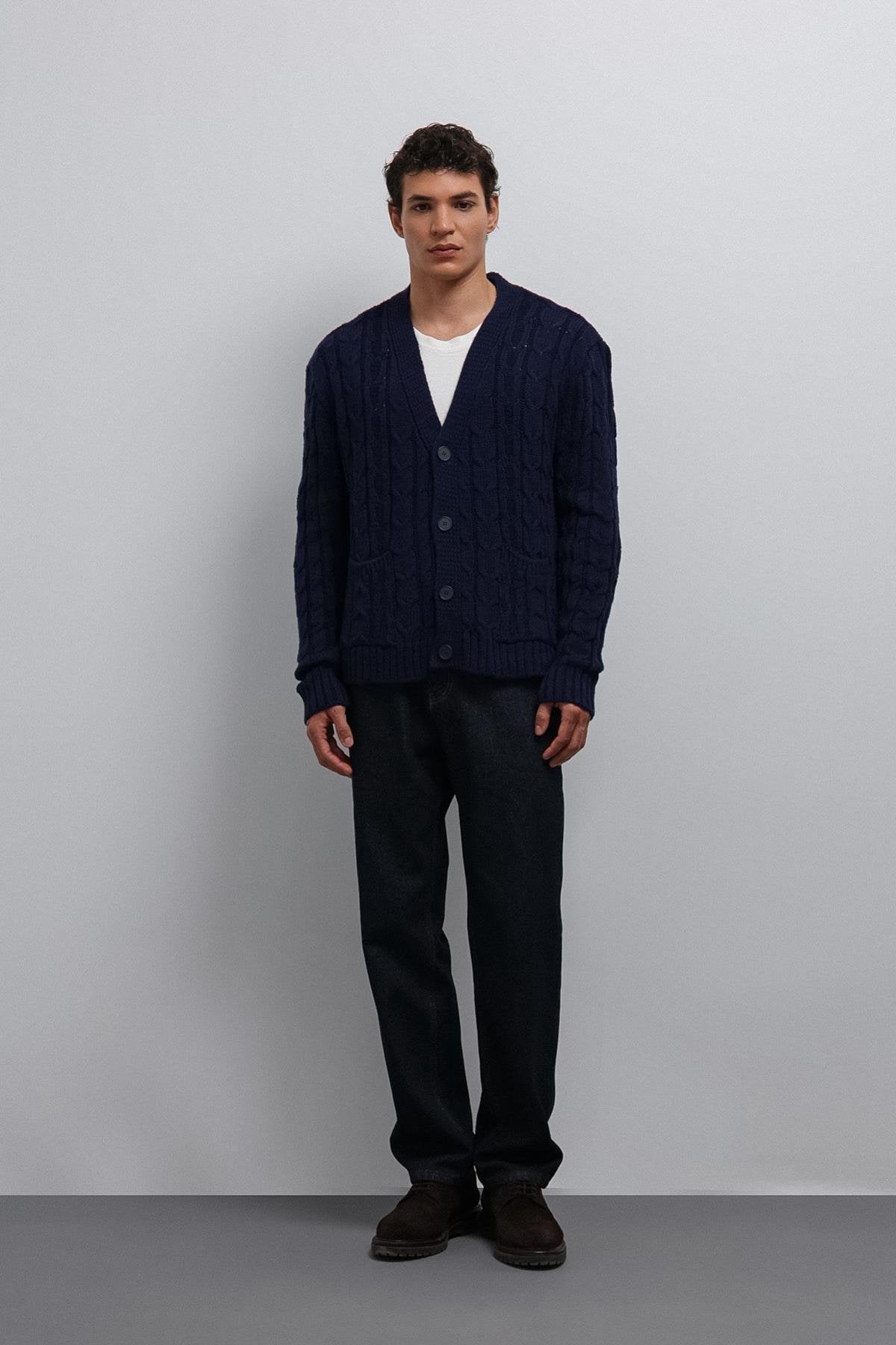 Antioch-Antioch Lacivert Saç örgülü Dokulu Erkek Hırka-Hırka-3-Milagron.com