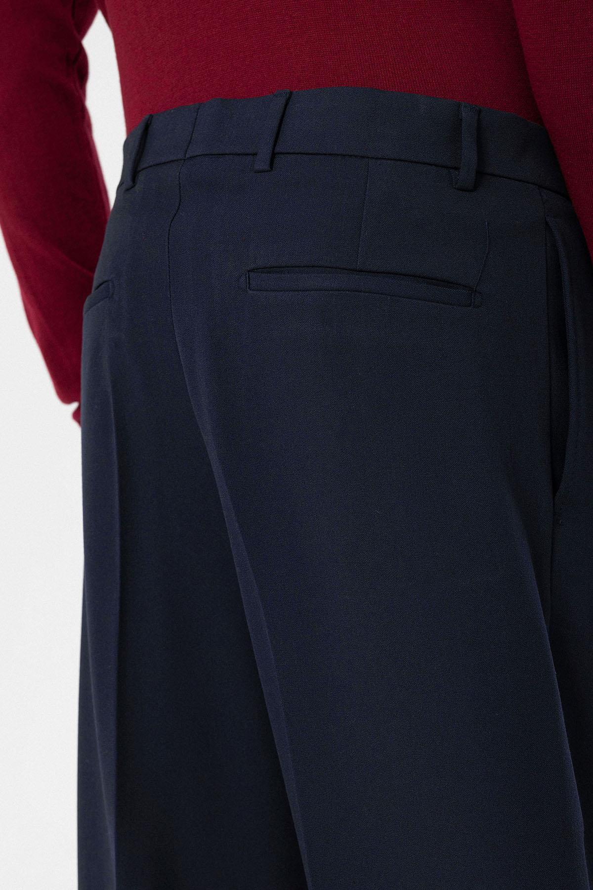 Antioch-Antioch Lacivert Yüksek Bel Pileli Rahat Kalıp Erkek Pantolon-Kumaş Pantolon-7-Milagron.com