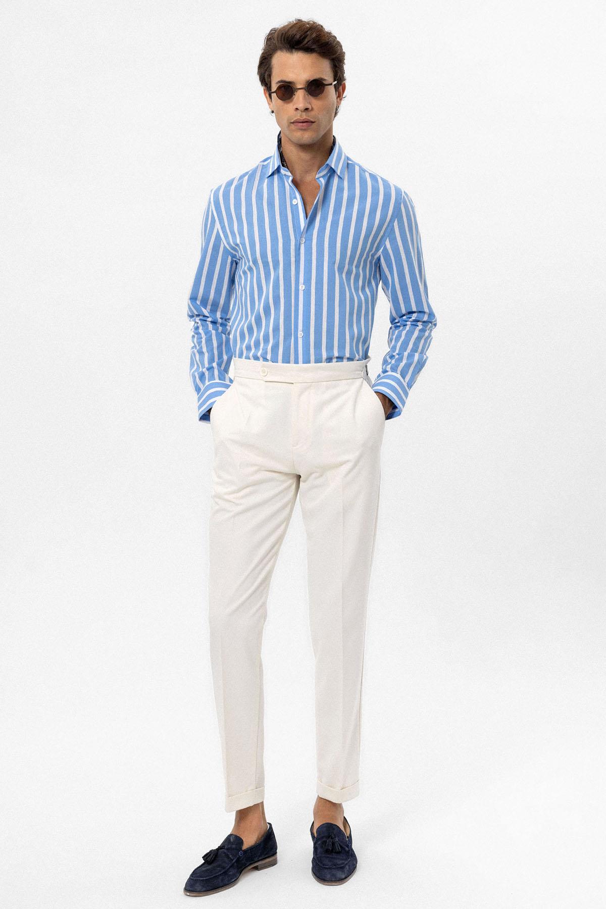 Antioch-Antioch Mavi Slim Fit çizgili Erkek Gömlek-Gömlek-2-Milagron.com