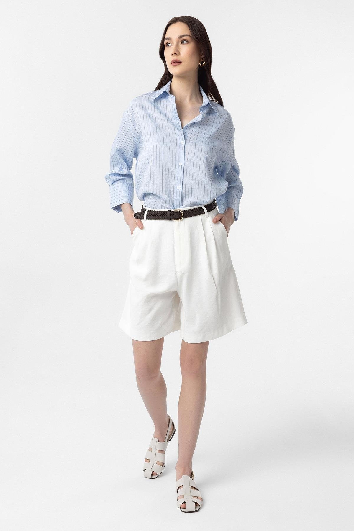 Antioch-Antioch Mavi Çizgili Kadın Gömlek-Gömlek-3-Milagron.com