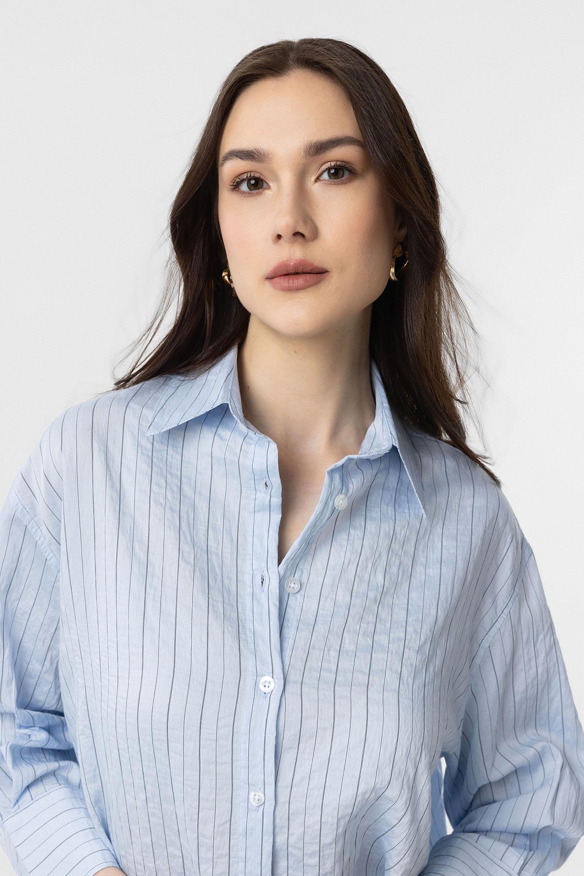Antioch-Antioch Mavi Çizgili Kadın Gömlek-Gömlek-4-Milagron.com