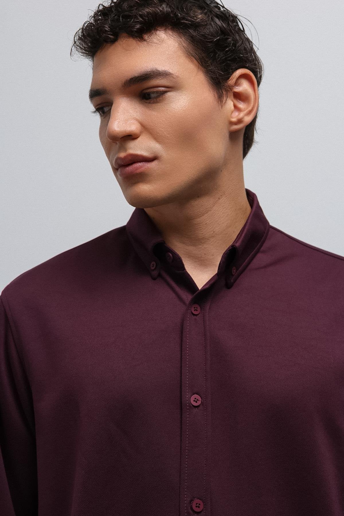 Antioch-Antioch Mürdüm Düğmeli Yaka Relax Fit Erkek Gömlek-Gömlek-5-Milagron.com