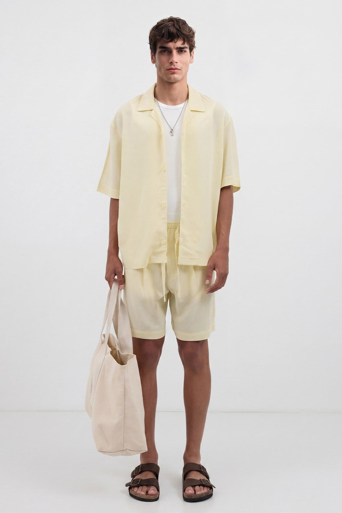 Antioch Sarı Keten Karışımlı Bermuda Erkek Şort