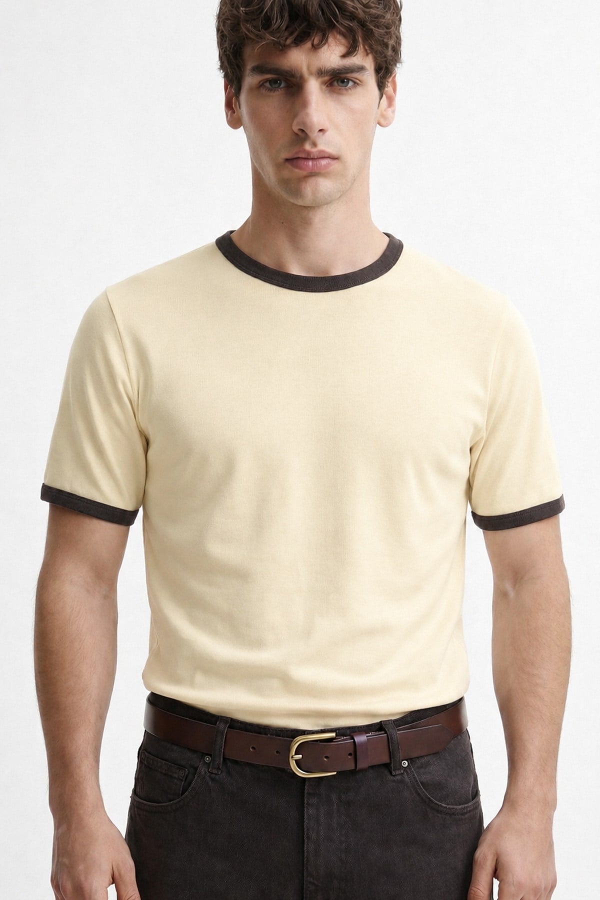 Antioch Sarı Kontrast Yaka Erkek T-Shirt