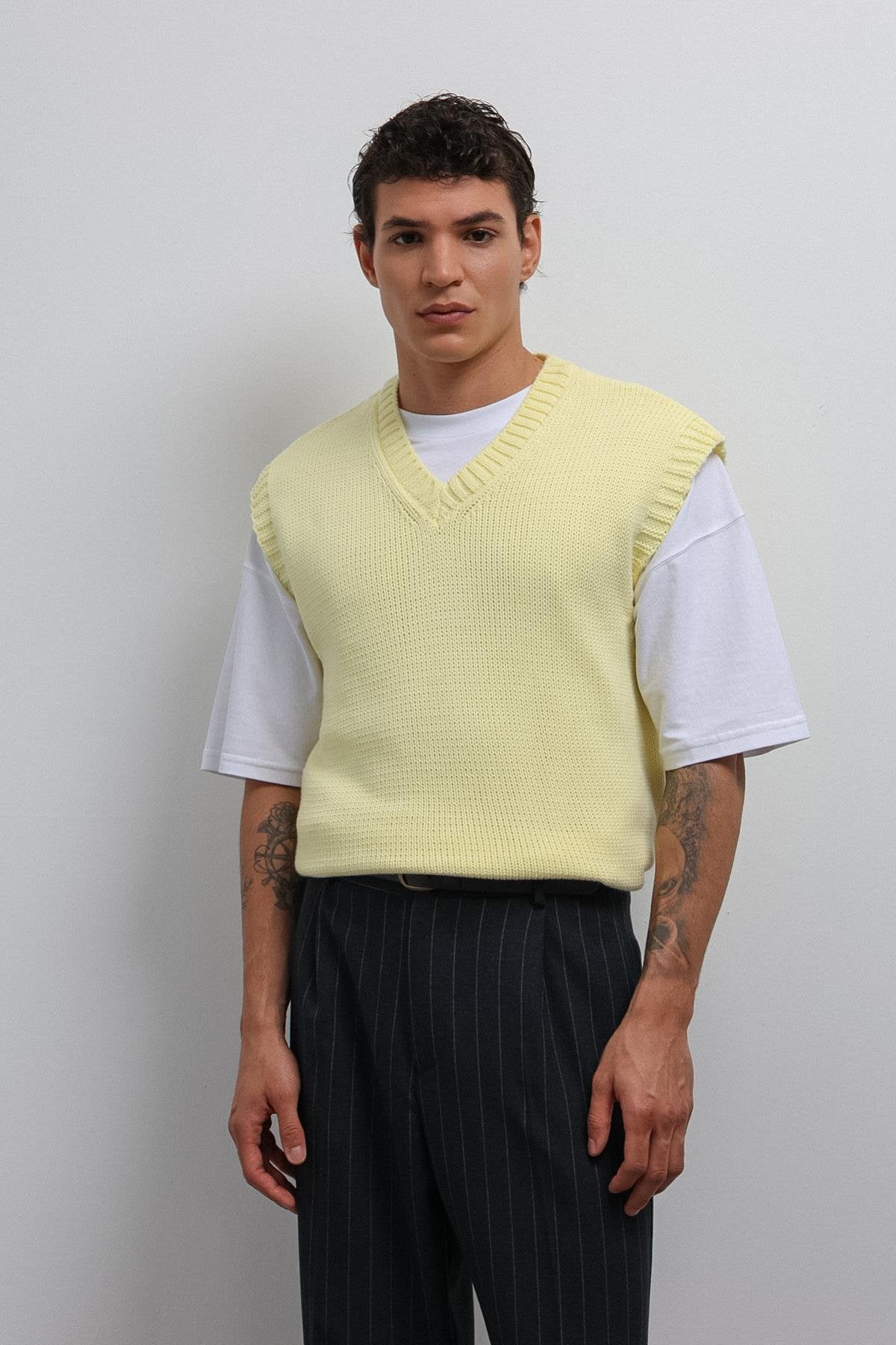 Antioch-Antioch Sarı örgü Erkek Triko Yelek-Yelek-1-Milagron.com