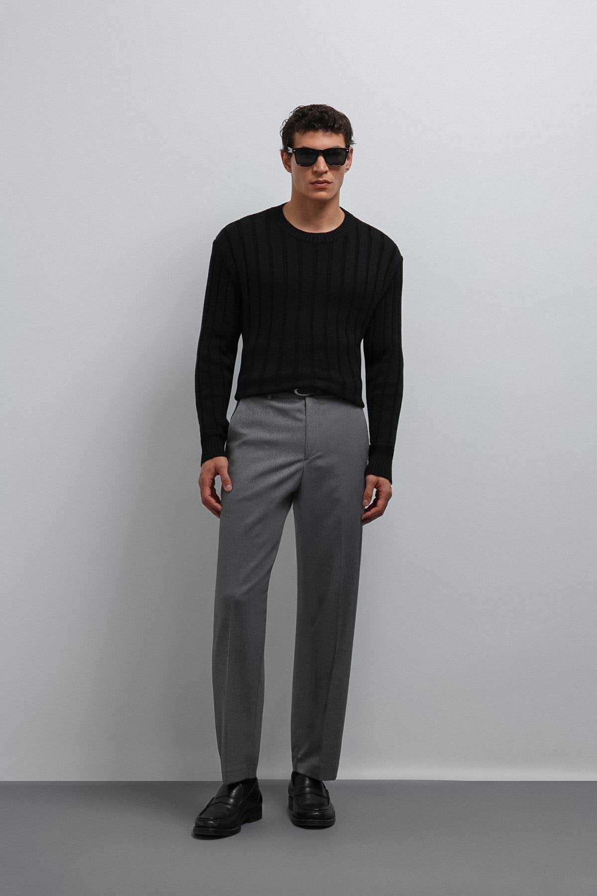 Antioch-Antioch Siyah 100% Pamuk Fitilli Erkek Kazak-Kazak-2-Milagron.com