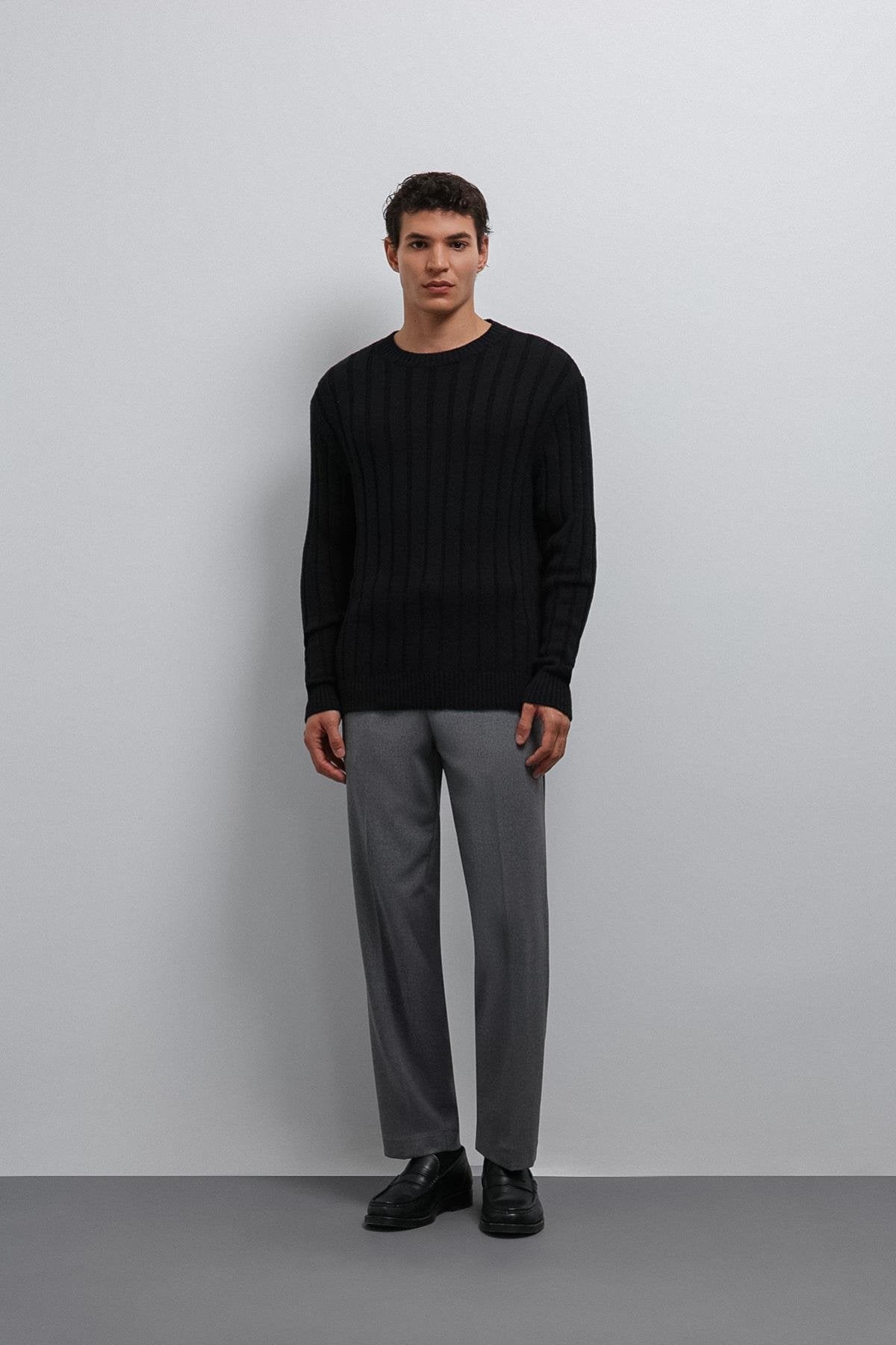 Antioch-Antioch Siyah 100% Pamuk Fitilli Erkek Kazak-Kazak-3-Milagron.com