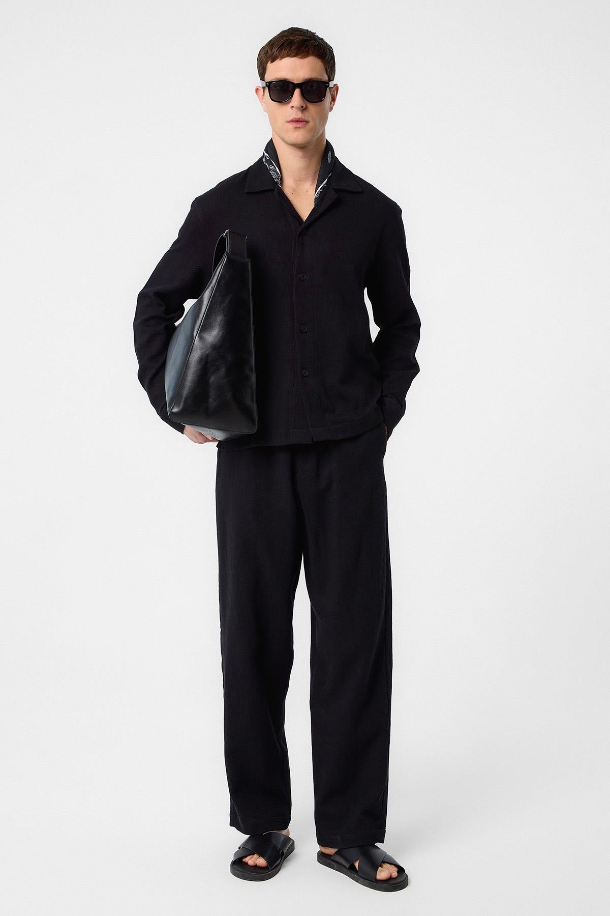 Antioch-Antioch Siyah Dokulu Erkek Pantolon-Kumaş Pantolon-3-Milagron.com