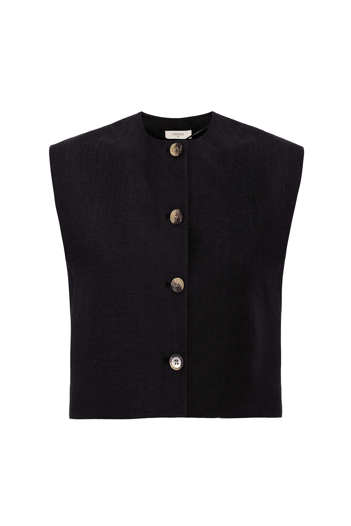 Antioch-Antioch Siyah Keten Karışımlı Kadın Yelek-Yelek-5-Milagron.com