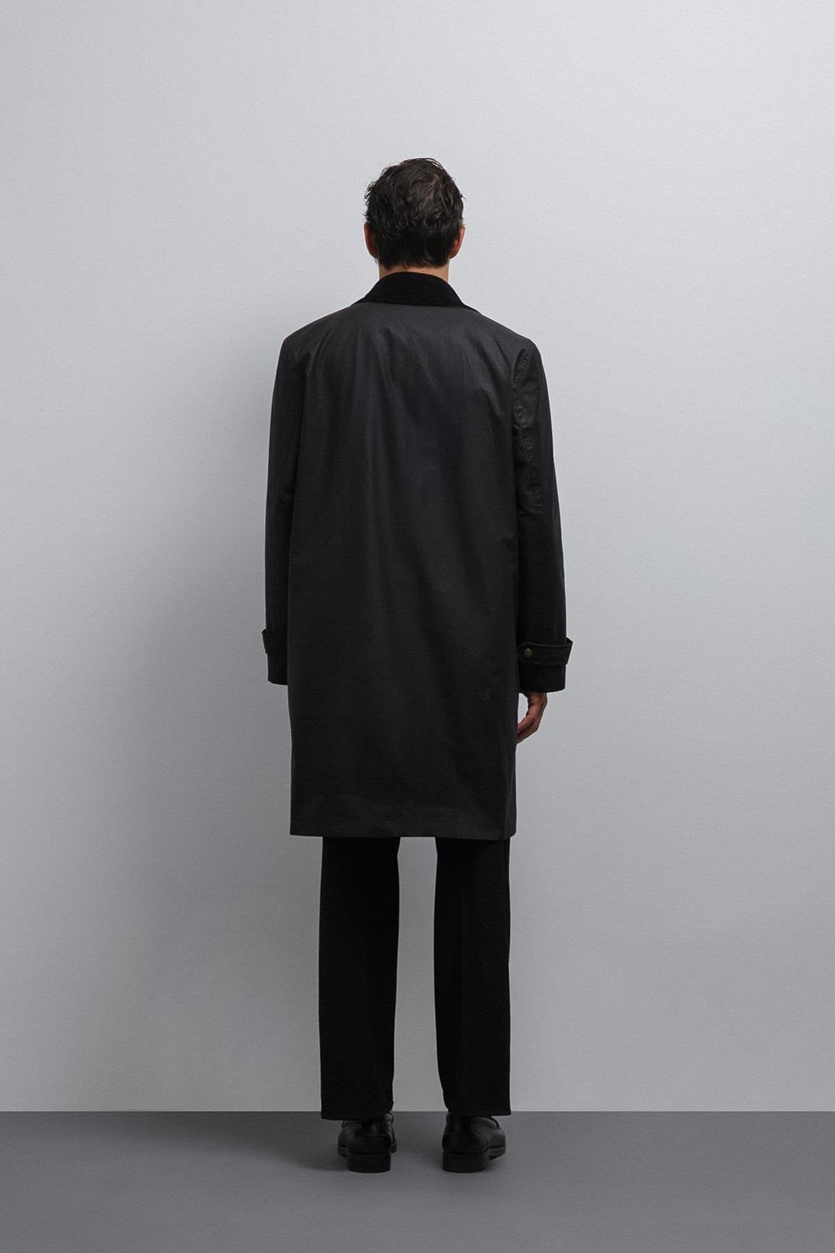 Antioch-Antioch Siyah Kontrast Yaka Teknik Erkek Trençkot-Trençkot-7-Milagron.com