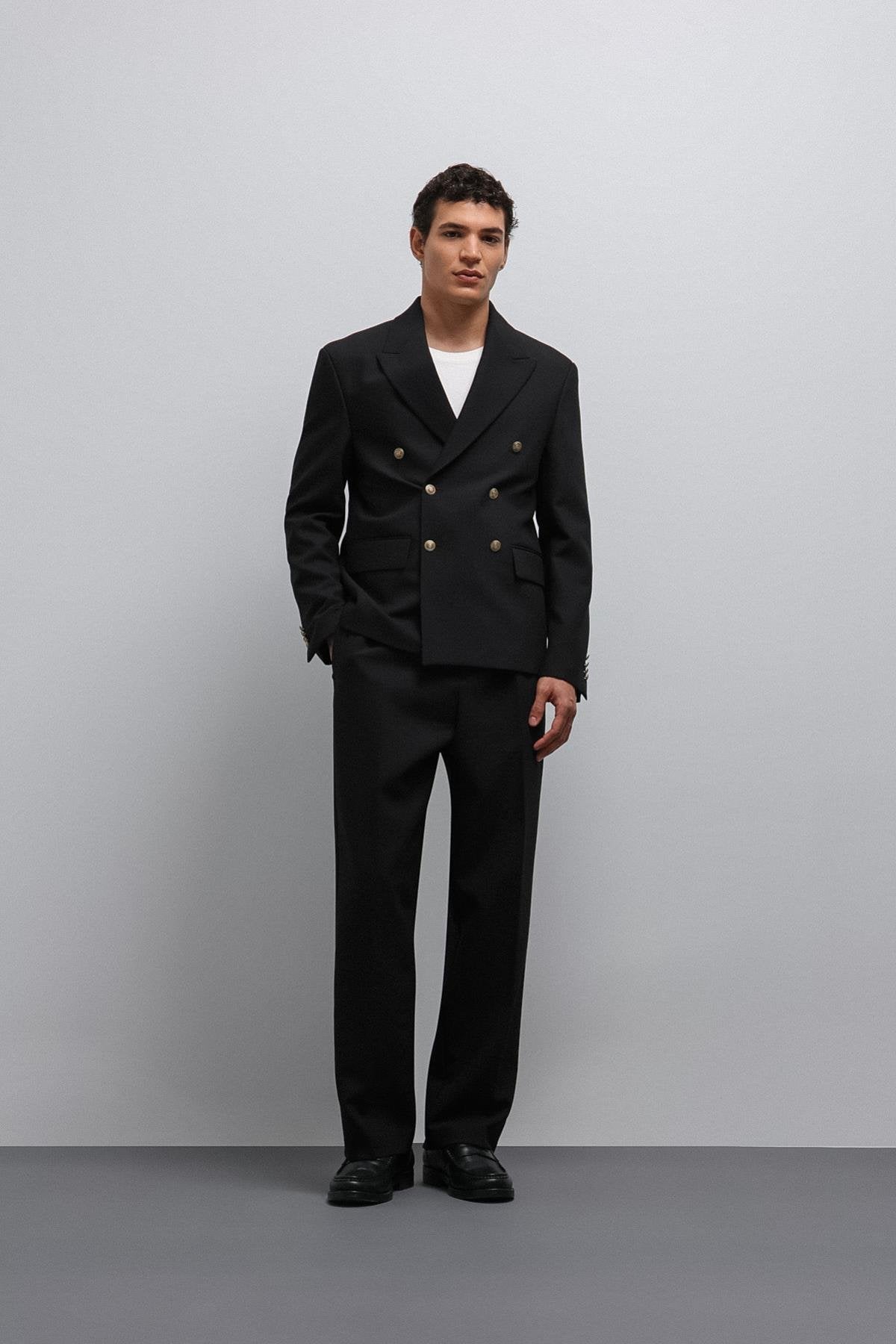 Antioch-Antioch Siyah Kruvaze Erkek Blazer Ceket-Blazer Ceket-3-Milagron.com