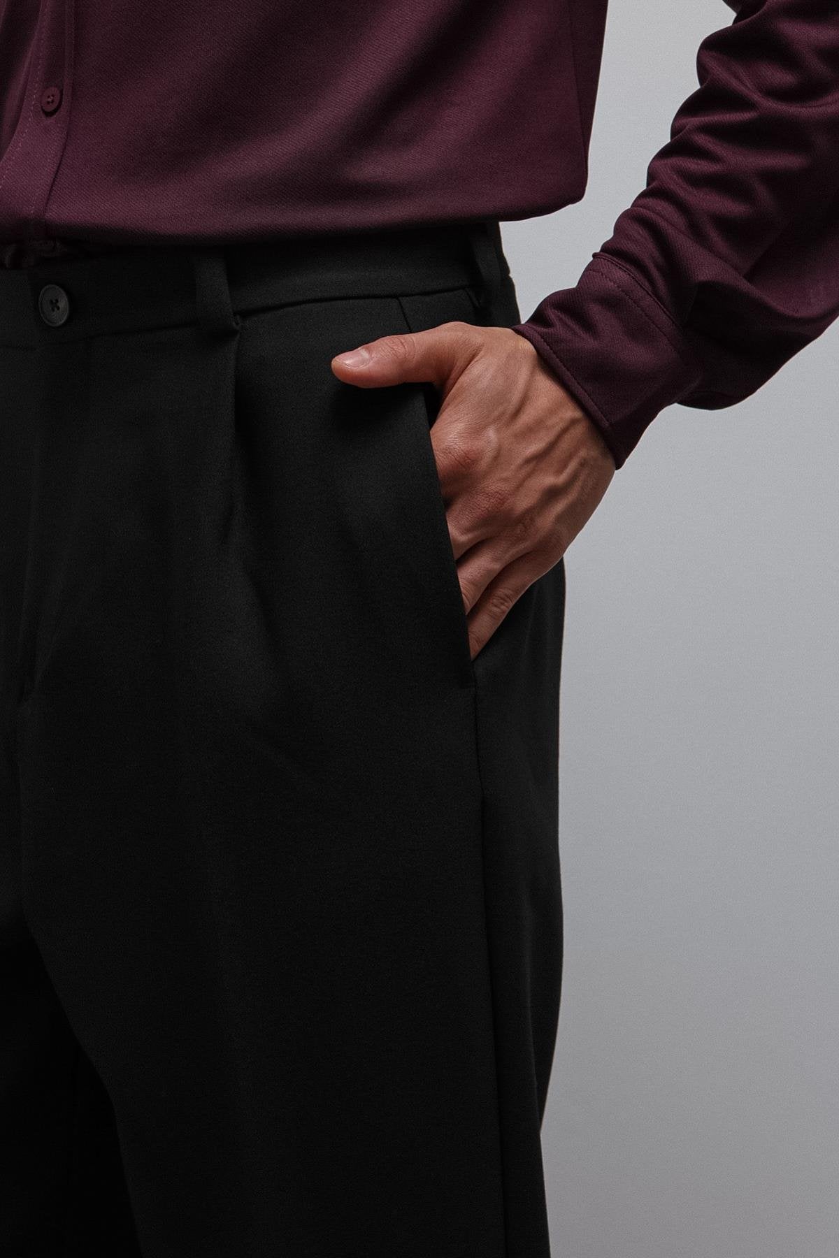 Antioch-Antioch Siyah Relax Fit Baggy Pilili Erkek Pantolon-Kumaş Pantolon-3-Milagron.com