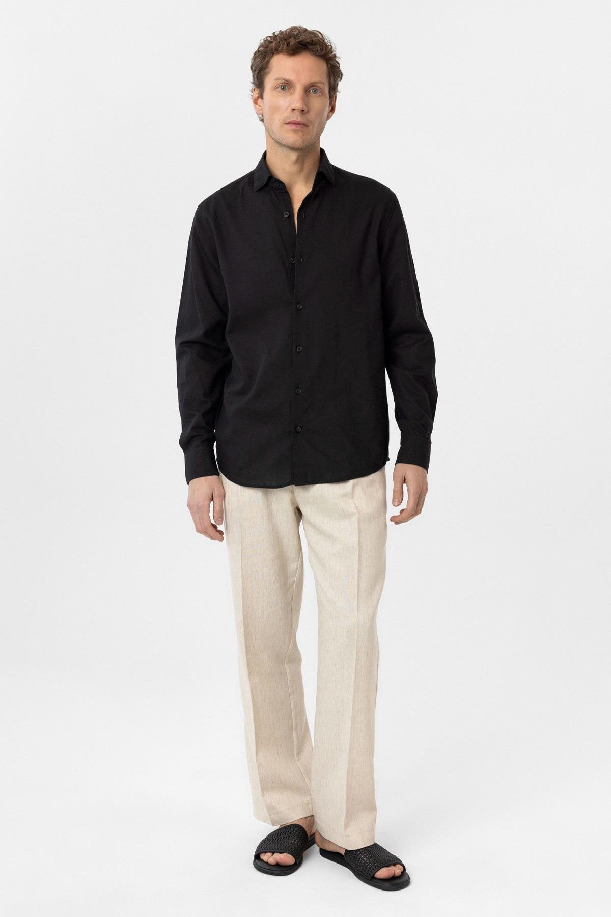 Antioch-Antioch Siyah Relax Fit Liyosel Kumaş Erkek Gömlek-Gömlek-2-Milagron.com