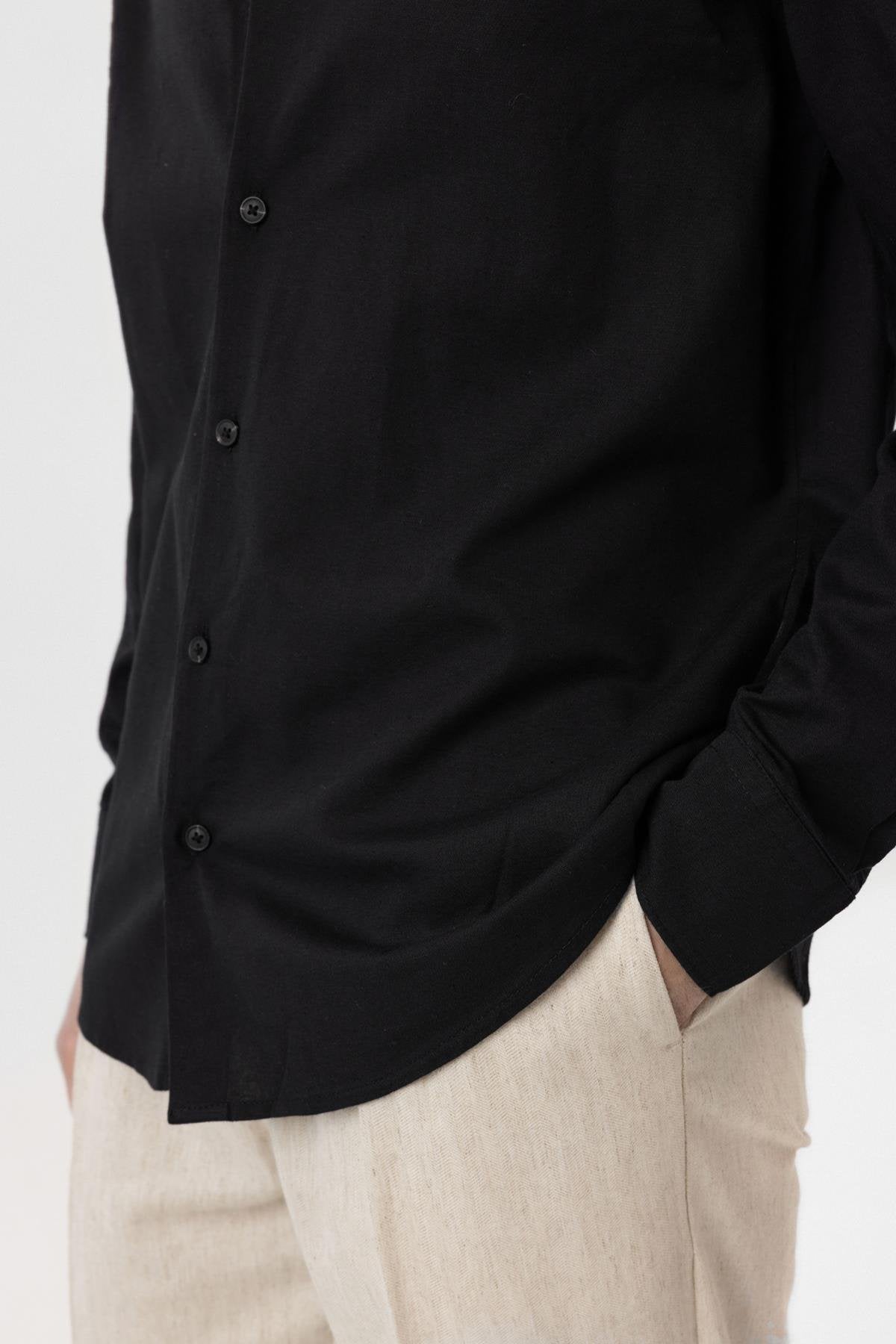 Antioch-Antioch Siyah Relax Fit Liyosel Kumaş Erkek Gömlek-Gömlek-4-Milagron.com