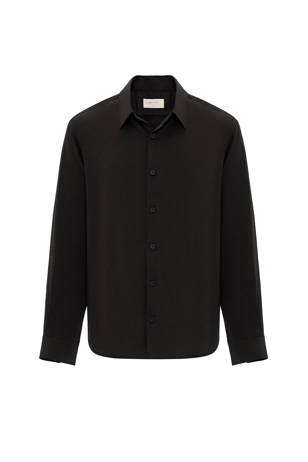 Antioch-Antioch Siyah Relax Fit Liyosel Kumaş Erkek Gömlek-Gömlek-6-Milagron.com