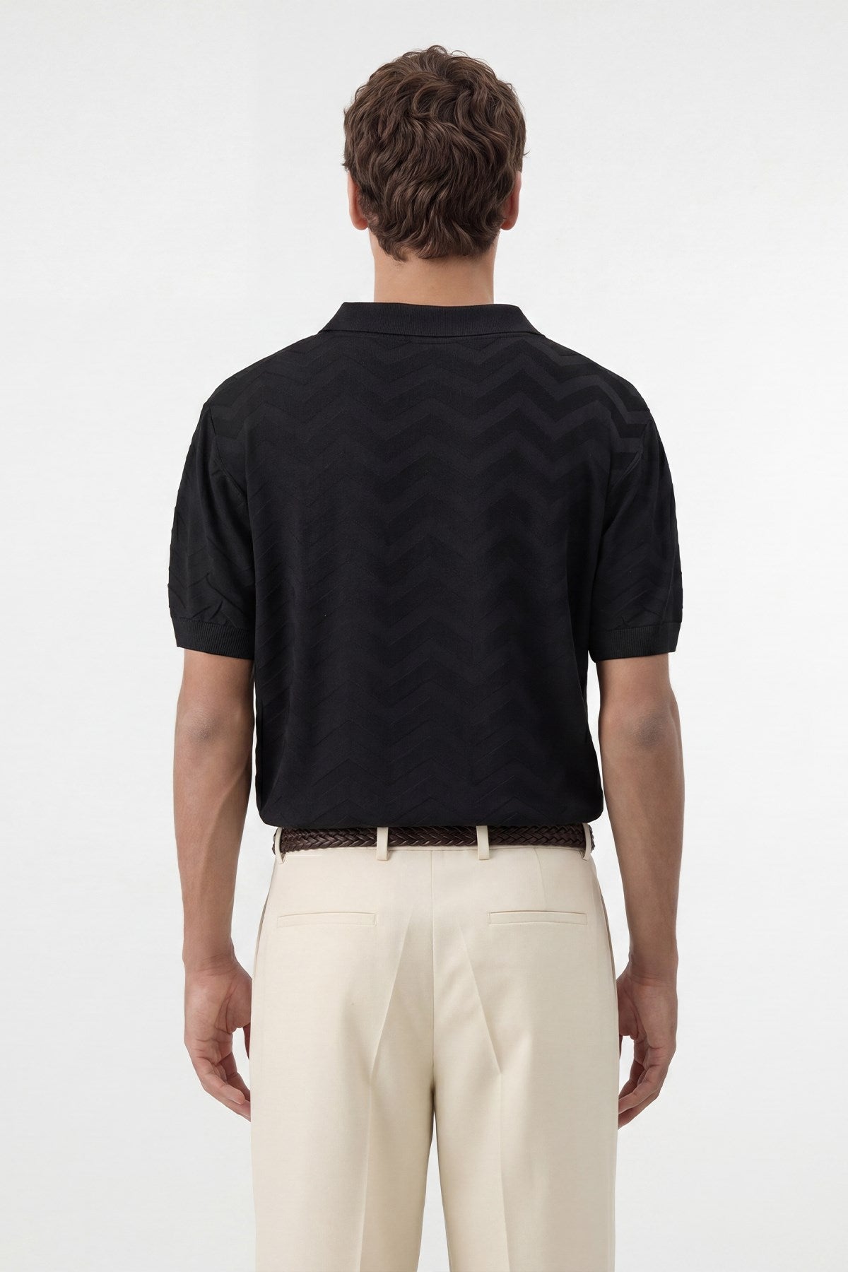 Antioch Siyah Zigzag Desenli Polo Yaka Triko Erkek T-Shirt