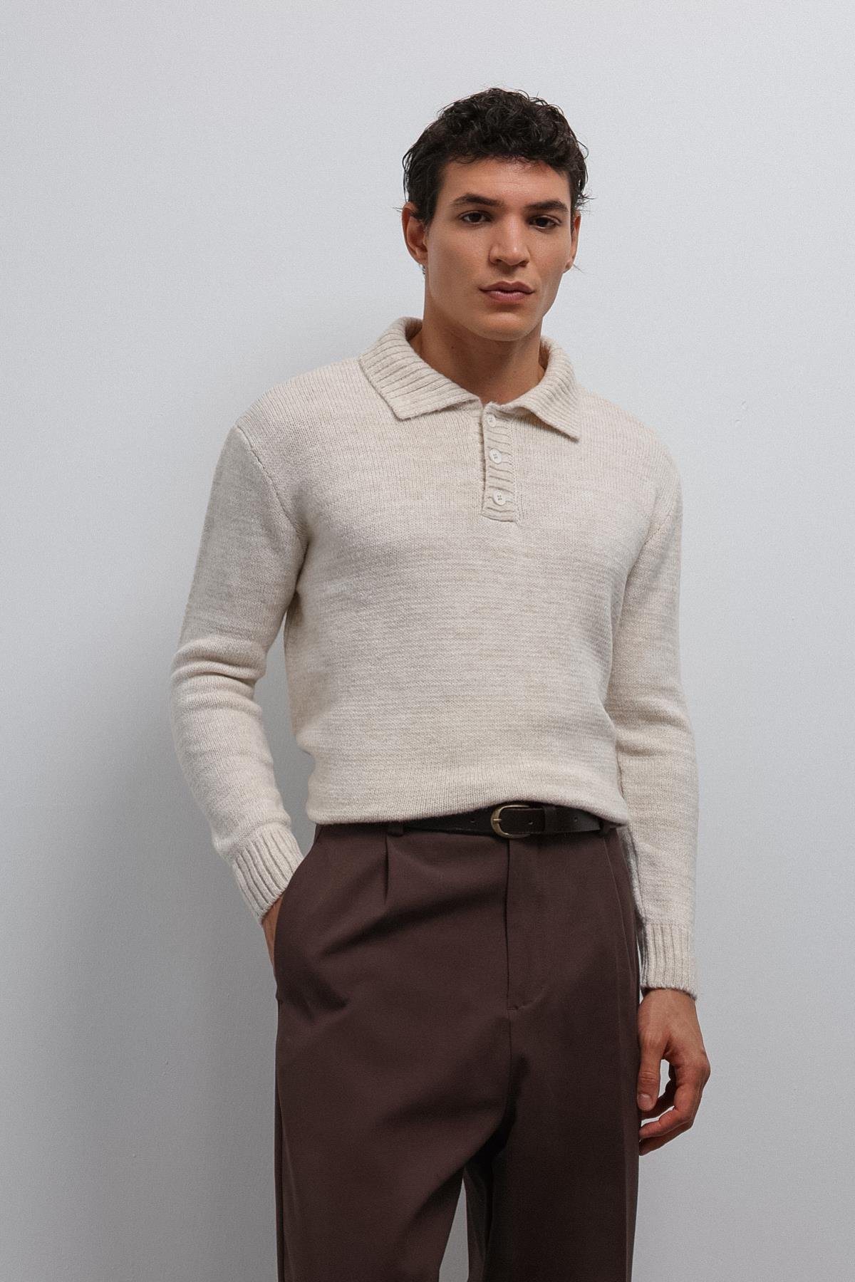 Antioch-Antioch Taş Düğmeli Yaka Erkek Kazak-Kazak-1-Milagron.com