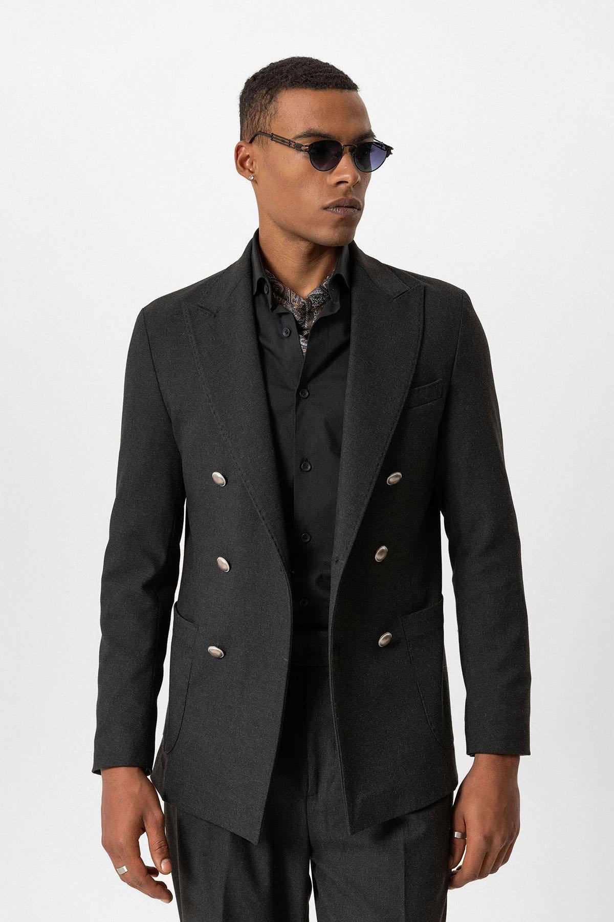 Antioch-Antrasit Astarsız Kruvaze Erkek Blazer Ceket-Ceket-2-Milagron.com