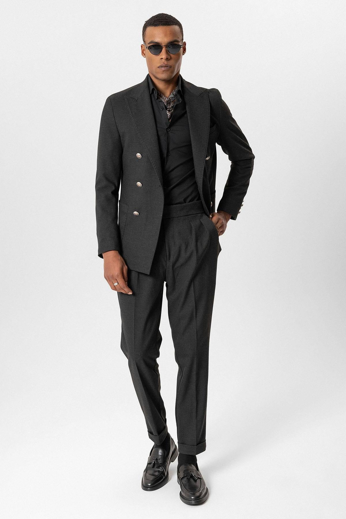 Antioch-Antrasit Astarsız Kruvaze Erkek Blazer Ceket-Ceket-3-Milagron.com