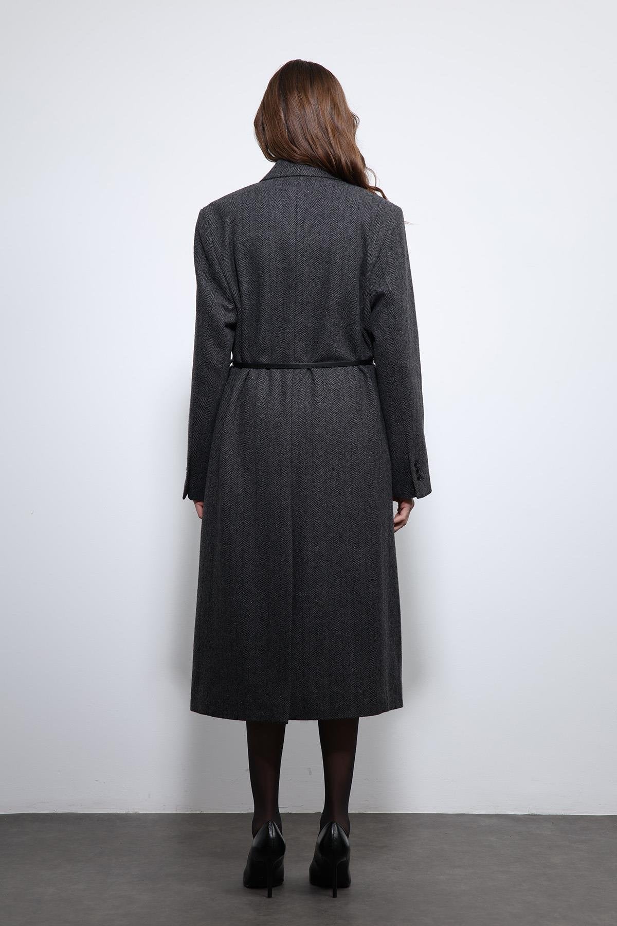 Antioch-Antrasit Balıksırtı Desenli Kemerli Kaban-Kaban-11-Milagron.com