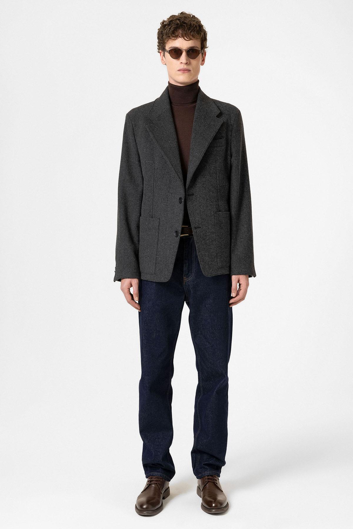 Antioch-Antrasit Balıksırtı Desenli Oversize Erkek Blazer Ceket-Ceket-2-Milagron.com