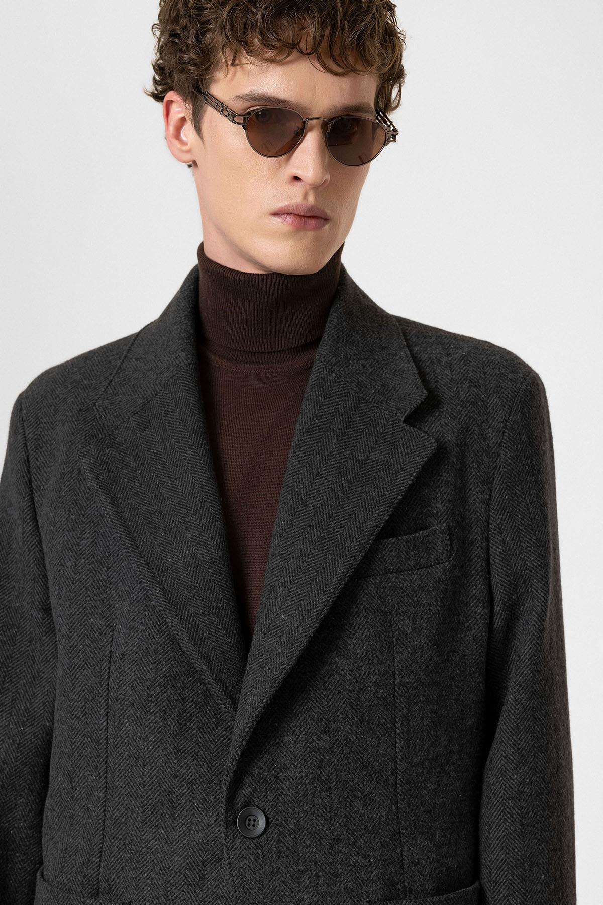 Antioch-Antrasit Balıksırtı Desenli Oversize Erkek Blazer Ceket-Ceket-4-Milagron.com