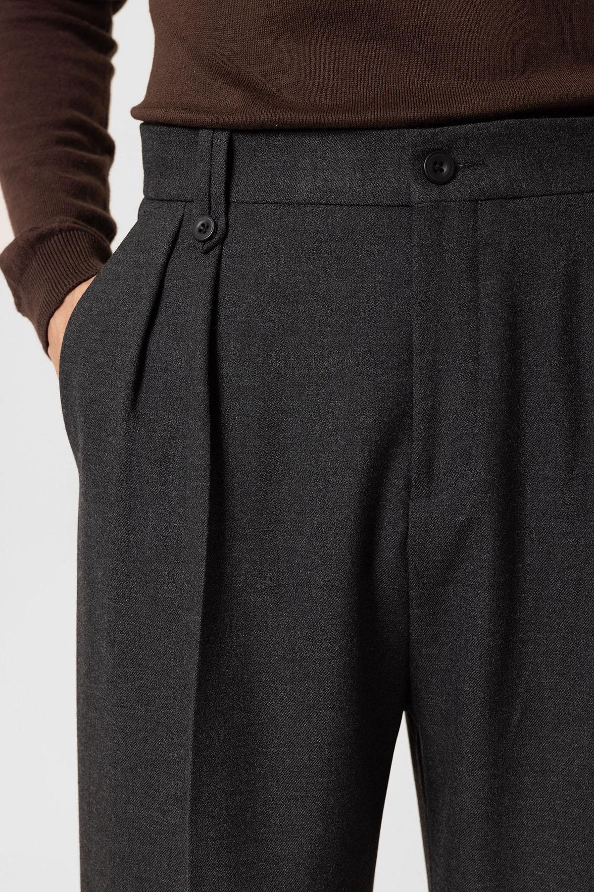 Antioch-Antrasit Çift Pileli Yüksek Bel Erkek Pantolon-Kumaş Pantolon-5-Milagron.com