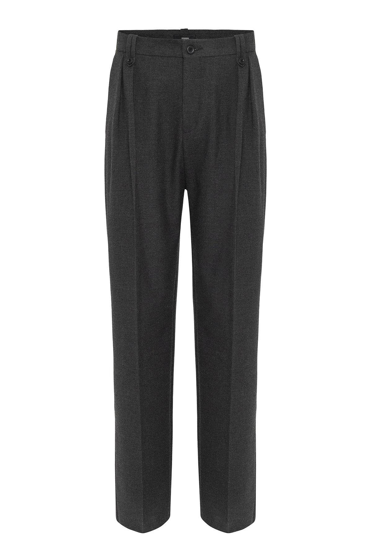 Antioch-Antrasit Çift Pileli Yüksek Bel Erkek Pantolon-Kumaş Pantolon-7-Milagron.com