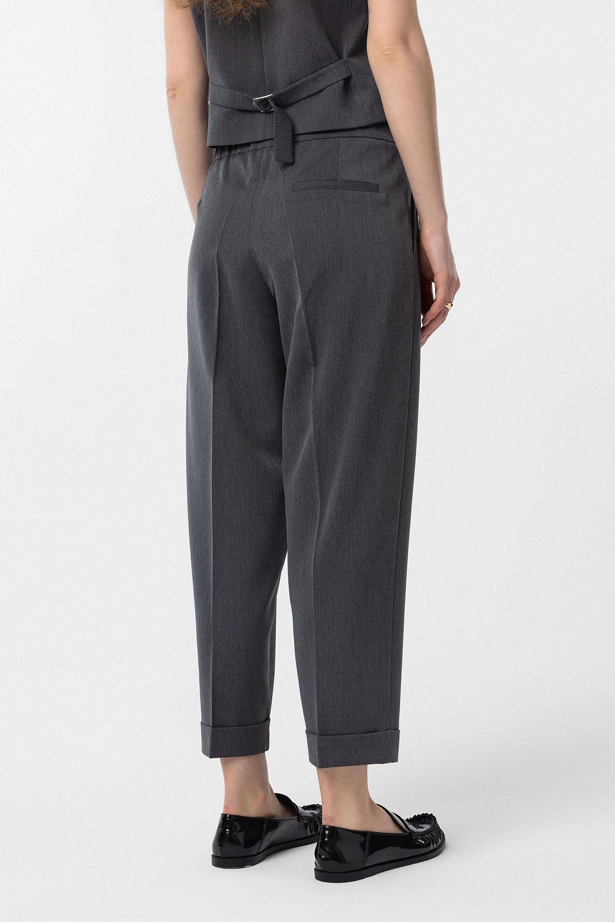 Antioch-Antrasit Duble Paça Pensli Kadın Pantolon-Kumaş Pantolon-4-Milagron.com